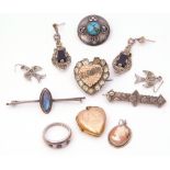 Mixed Lot: sterling shield shaped brooch, a silver ring, cameo pendant, sterling butterfly wing