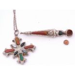 Mixed Lot: vintage agate set cross metal pendant and chain, together with a sterling silver and