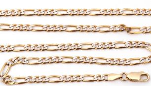 Two Figaro anklet/chains of bi-colour, marked 375, length 23cm each, g/w 9.4gms