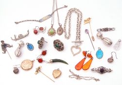 Mixed Lot: two back and front lockets, a jade tusk pendant, two pairs of 925 stamped earrings, a 925