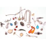 Mixed Lot: two back and front lockets, a jade tusk pendant, two pairs of 925 stamped earrings, a 925