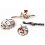 Mixed Lot: silver spray brooch decorated with a blue/white Wedgwood panel, a sterling and enamel