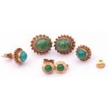 Mixed Lot: pair of 9ct gold and cabochon jade set earrings, a pair of 9ct gold and turquoise set