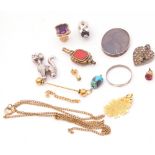 Mixed Lot: antique watch key, a white metal cat pendant, a modern pig pendant etc