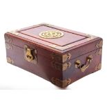 Chinese wood and brass mounted jewellery box, (void), 30 x 19 x 12cm high