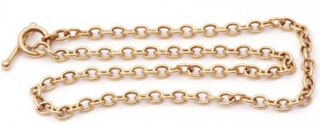 Yellow metal oval link chain with toggle clasp, stamped 375, 50cm long, 13.7gms