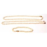 Mixed Lot: two cultured pearl necklaces, a single row of uniform beads, 6mm diam, together with a