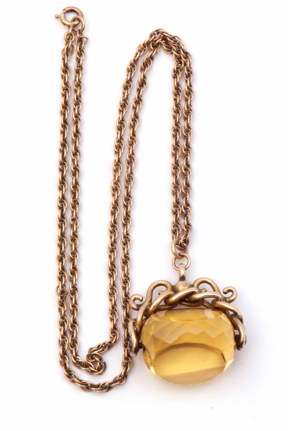 Mixed Lot: antique swivel faceted citrine fob in a yellow metal scroll mount suspended from a yellow - Image 7 of 7