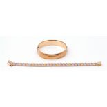 Mixed Lot: rolled gold hinged bracelet, part engraved, together with a 925 stamped tri-colour