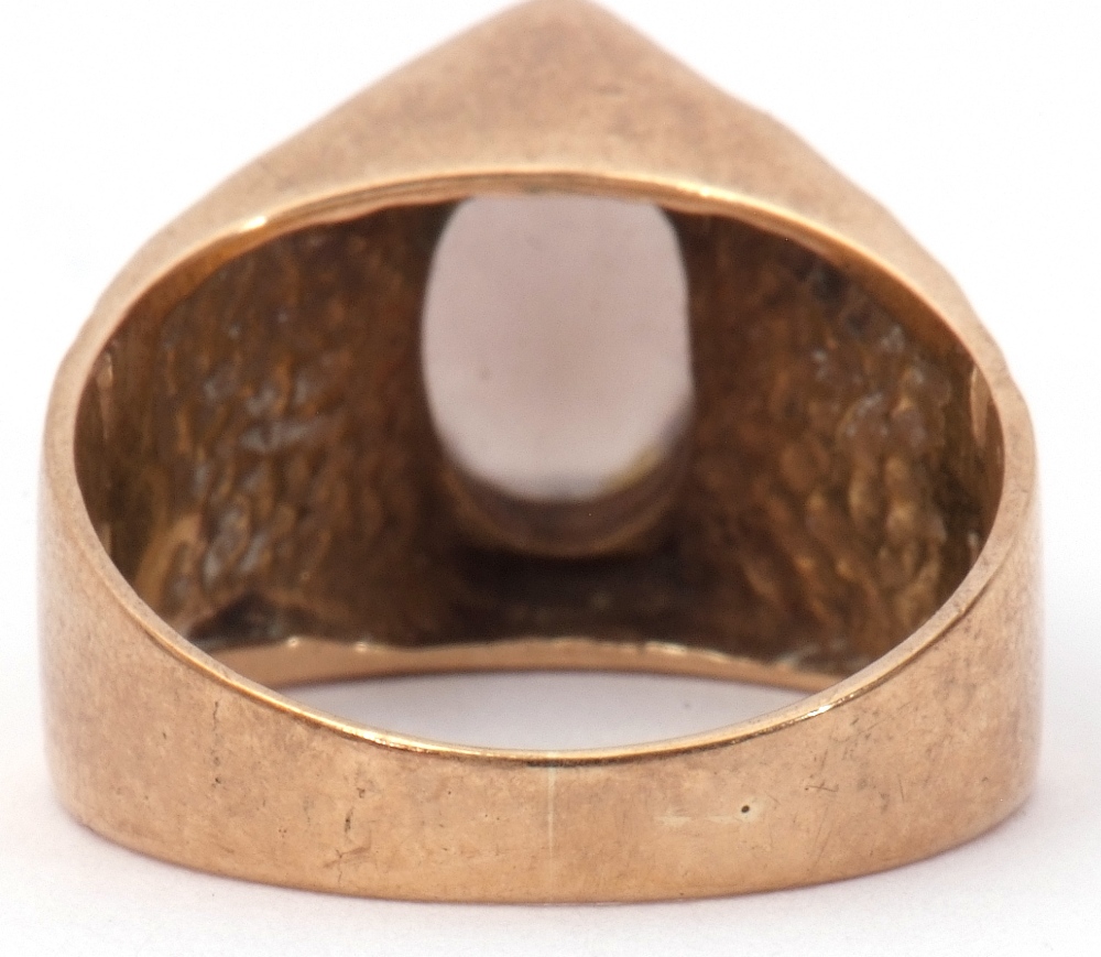 9ct gold and smoky quartz ring, the oval faceted smoky quartz in a coronet setting raised between - Image 4 of 9
