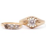 Mixed Lot: 9ct and paste set single stone ring, together with a 9ct gold and paste set ring (one