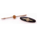 Mixed Lot: antique mourning brooch of elongated form with a black onyx panel centring star