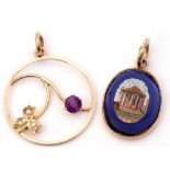 Mixed Lot: small oval micro-mosaic pendant depicting a temple in a 9ct gold mount, together with a