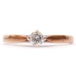 9ct gold solitaire diamond ring, the brilliant cut diamond 0.25ct approx, cardinal set and raised