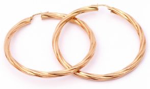 Pair of 9ct gold large round hoop earrings of rope twist design, diam 5.8cm, 5.1gms