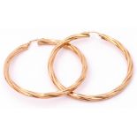 Pair of 9ct gold large round hoop earrings of rope twist design, diam 5.8cm, 5.1gms