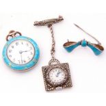 Mixed Lot: late 19th century enamel cased fob watch, the enamel dial with Arabic numerals, the