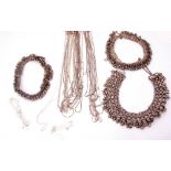 Mixed Lot: quantity of white metal (925) chains, a large white metal beaded fringe necklace,