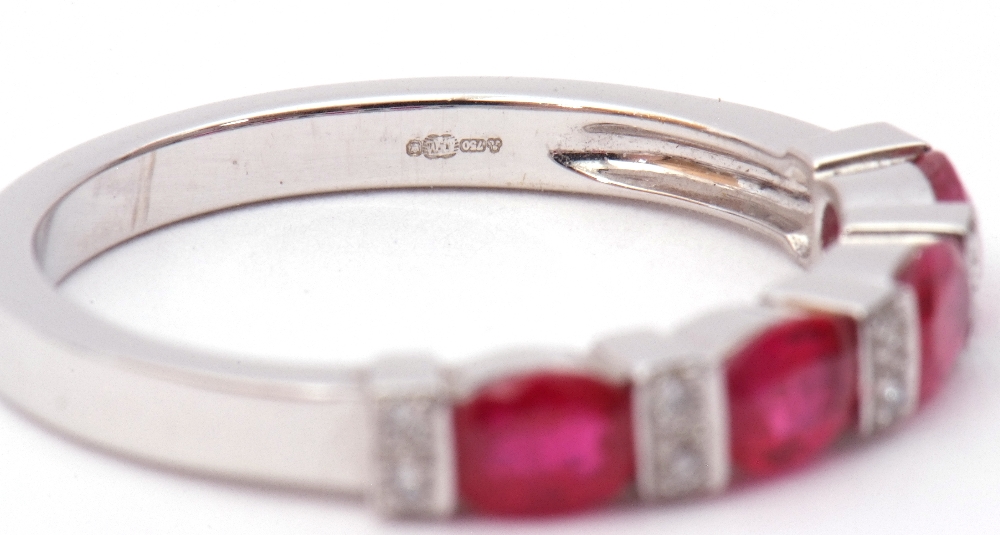 Modern ruby and diamond half-hoop ring, a design featuring 4 oval faceted rubies between 5 pairs - Image 8 of 8
