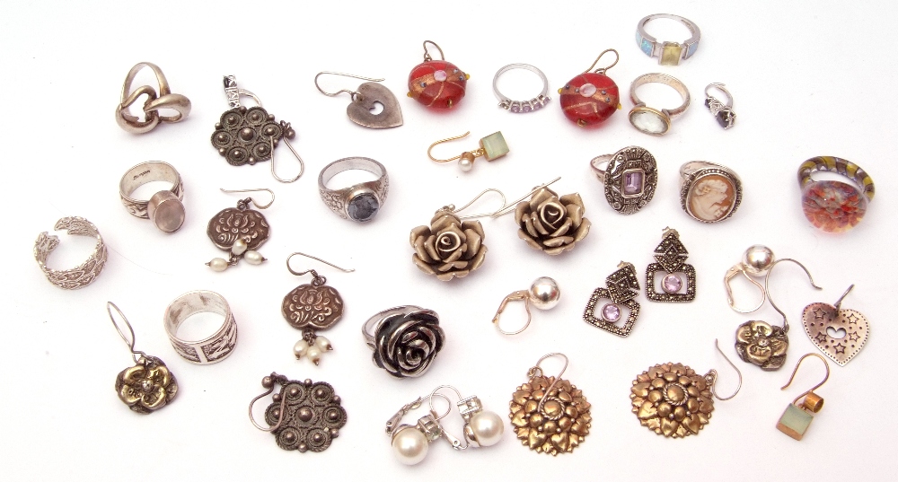 Mixed Lot: mainly white metal jewellery to include rings, earrings etc together with glass rings and - Image 2 of 2