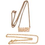 Mixed Lot: 9ct stamped pendant, engraved "Mary", suspended from a 9ct gold filed curb link chain,