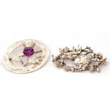 Mixed Lot: hallmarked silver Scottish thistle brooch of oval form centring a circular purple