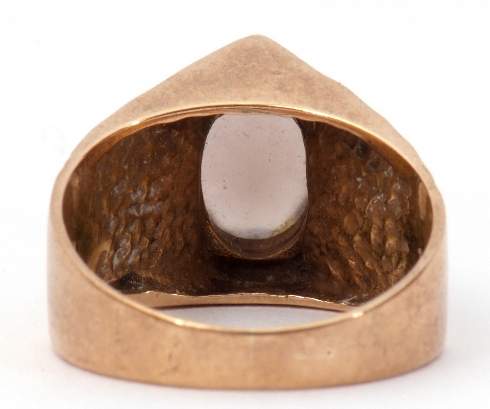 9ct gold and smoky quartz ring, the oval faceted smoky quartz in a coronet setting raised between - Image 3 of 9