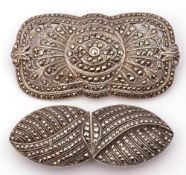 Mixed Lot: vintage marcasite set double clip brooch together with a pierced rectangular shaped