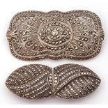 Mixed Lot: vintage marcasite set double clip brooch together with a pierced rectangular shaped