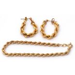 Mixed Lot: 9ct gold rope twist bracelet, pair of similar earrings, 5.8gms