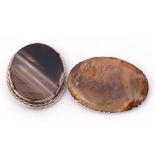 Mixed Lot: two vintage agate brooches in white metal frames, 4.5 and 3.5cm diam