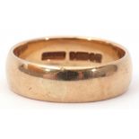 9ct gold wedding ring of plain polished design, size S/T, 6.4gms