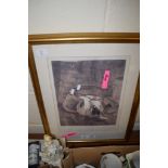 FRAMED PRINT OF A PUPPY OVERTURNING A WATER BUCKET