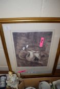 FRAMED PRINT OF A PUPPY OVERTURNING A WATER BUCKET