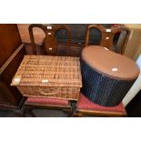 VINTAGE PICNIC BASKET AND LLOYD LOOM OTTOMAN