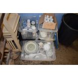 SIX BOXES OF TEA WARES, DINNER WARES AND CERAMICS ETC