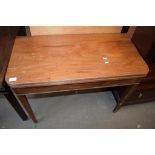 EARLY 19TH CENTURY MAHOGANY TEA TABLE, PLAIN FRIEZE AND TAPERING SQUARE SUPPORTS, 92CM WIDE