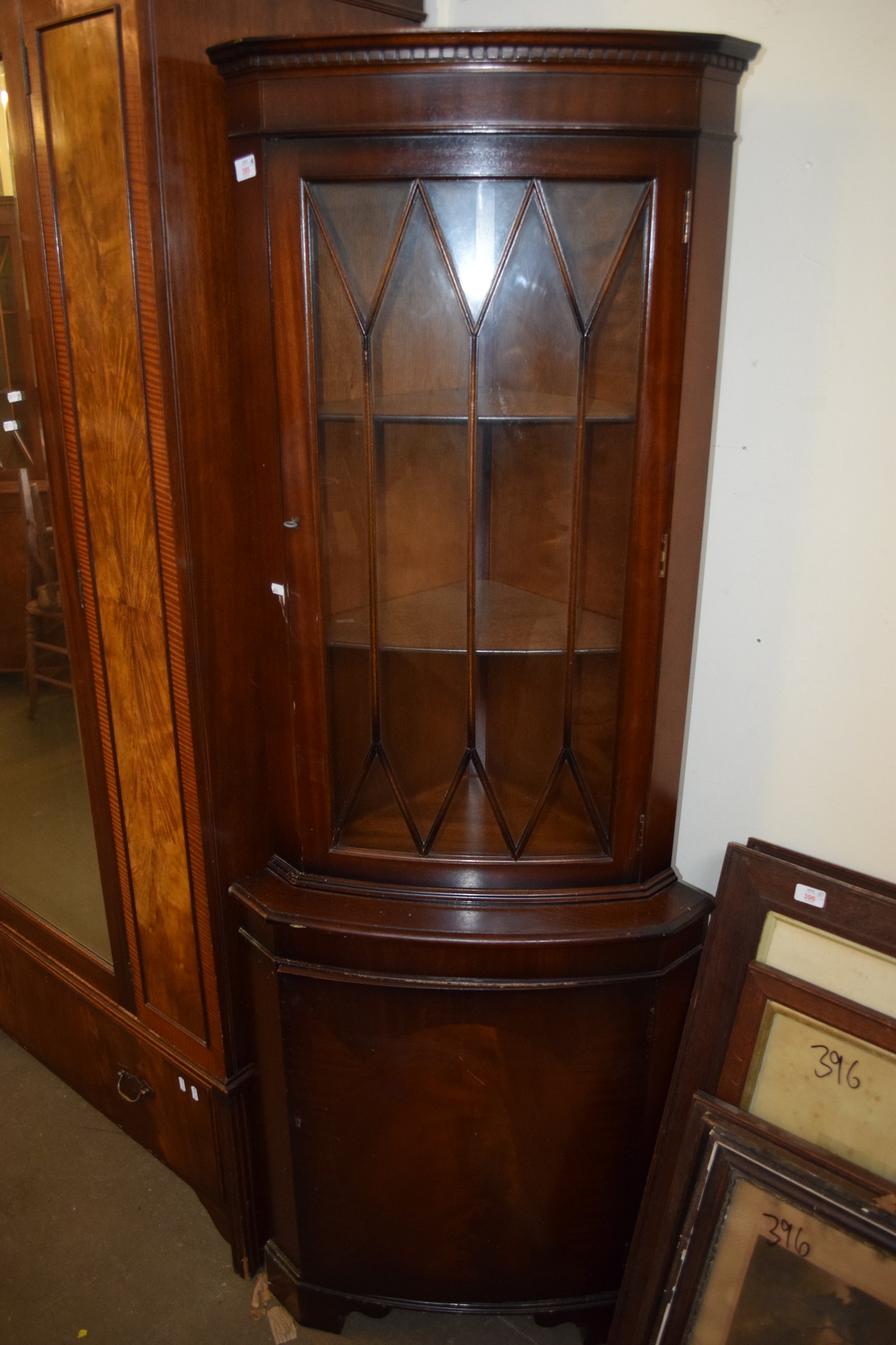 REPRODUCTION MAHOGANY GLAZED TOP FULL HEIGHT CORNER CUPBOARD, 180CM HIGH