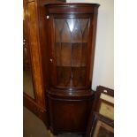 REPRODUCTION MAHOGANY GLAZED TOP FULL HEIGHT CORNER CUPBOARD, 180CM HIGH