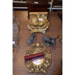 MINIATURE WOODEN JEWELLERY BOX AND OTHER ITEMS INCLUDING A GILT FRAMED MIRROR AND FRITH SCULPTURE OF