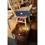 VINTAGE INSTRUMENT BOX, A STICK BACK KITCHEN CHAIR AND A TEA TROLLEY