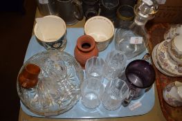 TRAY CONTAINING MIXED GLASS WARES AND COMMEMORATIVE CHINA INCLUDING COALPORT MUG FOR THE MARRIAGE OF