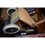 CHILD’S TRICYCLE AND WOODEN MAGAZINE RACK