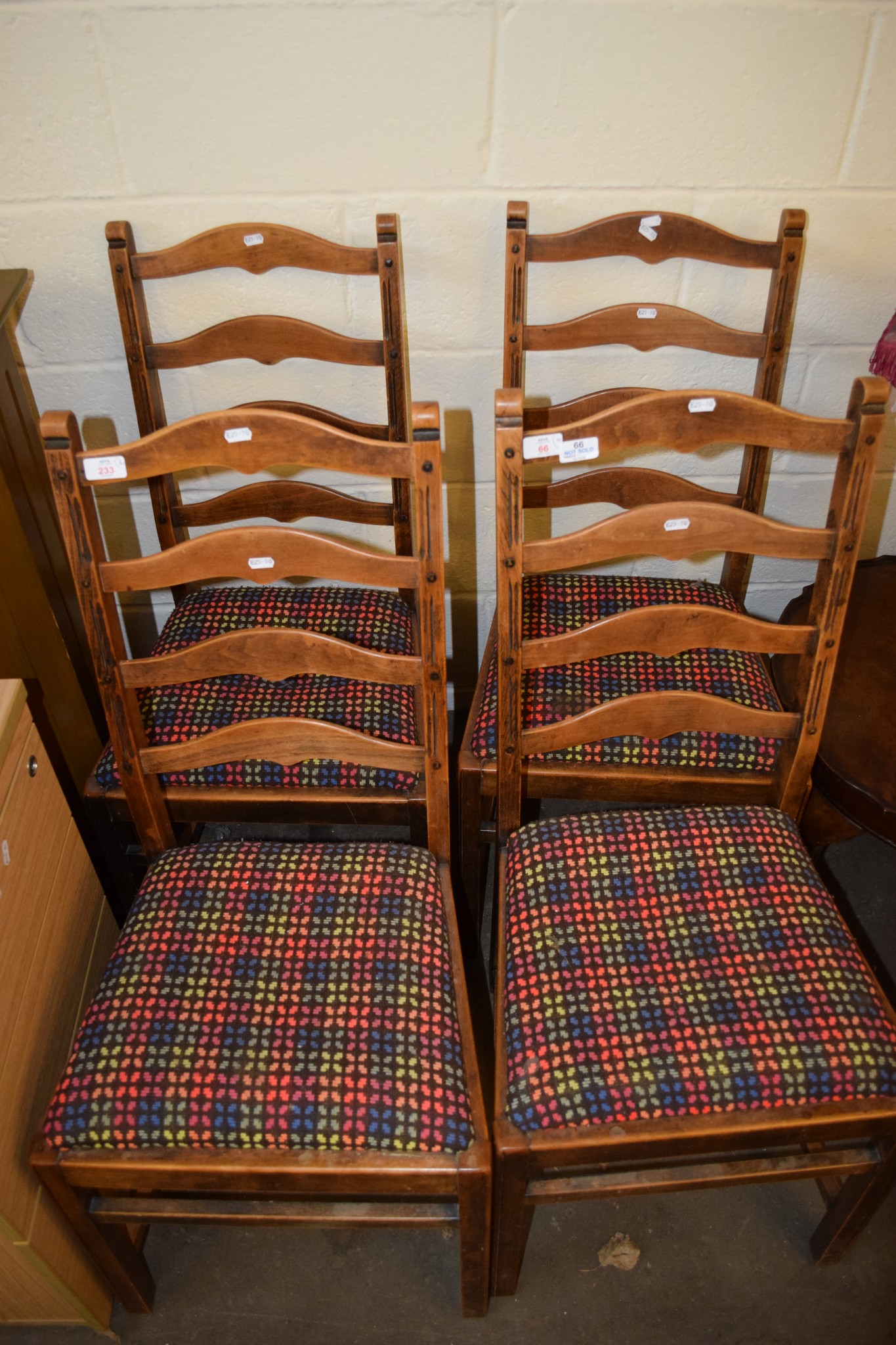 FOUR LADDER BACK CHAIRS