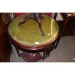 REPRODUCTION CIRCULAR NEST OF TABLES WITH GLASS AND GREEN TOOLED INSET, 74CM DIAM