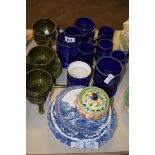 GROUP OF CERAMIC WARES, BLUE POTTERY BOWLS ETC