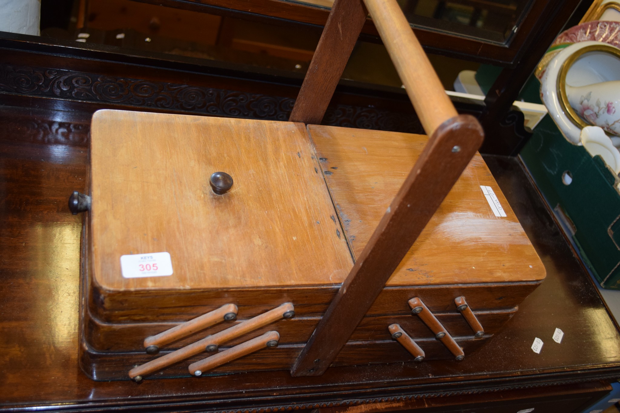 MID-20TH CENTURY FOLDING SEWING BOX, 46CM WIDE