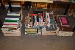 FOUR BOXES OF BOOKS INCLUDING VARIOUS EXAMPLES OF ROBINSON CRUSOE, HARDBACK, LATE 19TH CENTURY