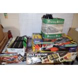 TWO BOXES OF SCALEXTRIC GAMES WITH VARIOUS ACCESSORIES INCLUDING TRACK ETC