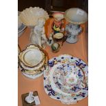 MIXED CERAMIC ITEMS INCLUDING AN ENGLISH PORCELAIN SUCRIER, LATE 19TH CENTURY CUP AND SAUCER AND